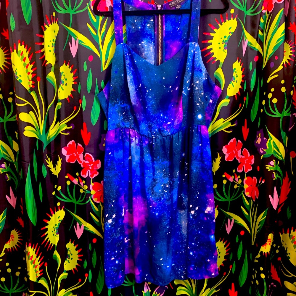 Forever21 Galaxy racer back zip up dress